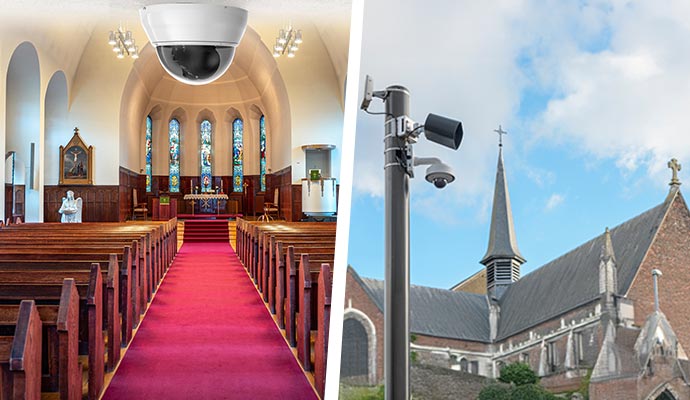 collage of indoor and outdoor camera in churches