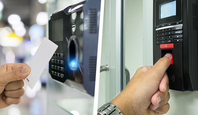 collage of key card and biometric reader