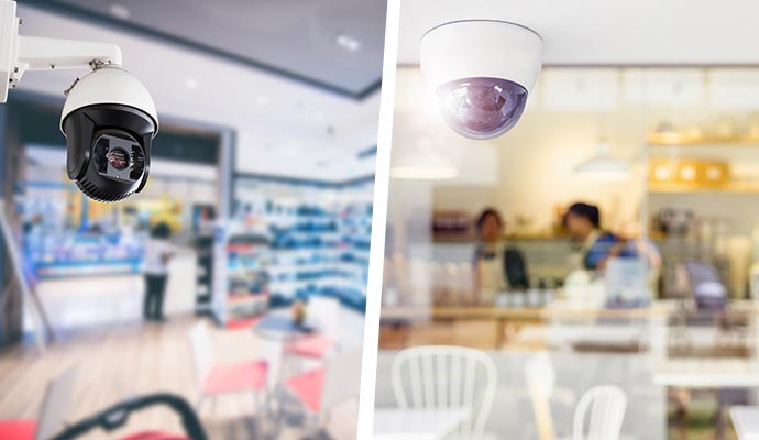 collage of security camera in retail stores and restaurants