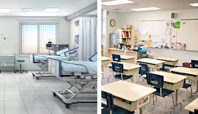 collage of hospital and school interior