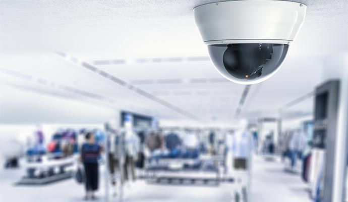 An installed security camera in a retail store