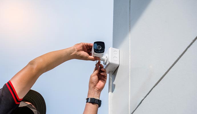 a person installing a security camera