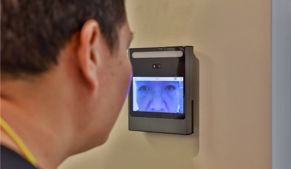 A person using Retina scanner