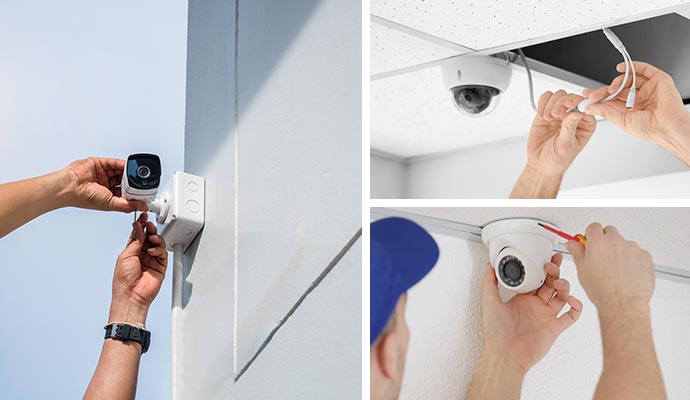 Collage of CCTV camera installation steps