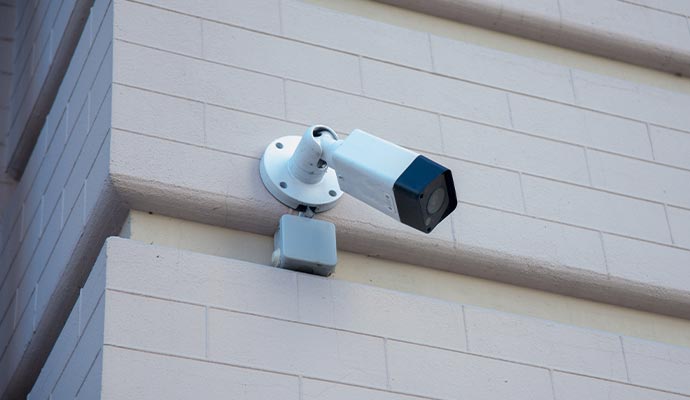 Installed surveillance camera mounted on the wall