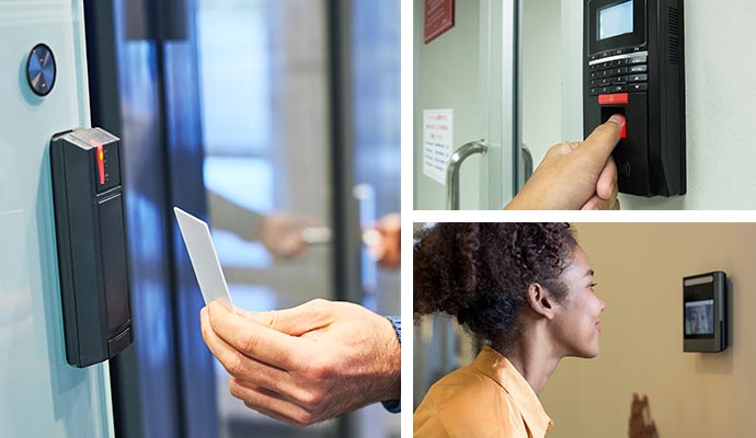 collage of key card, biometric and retina scan access system