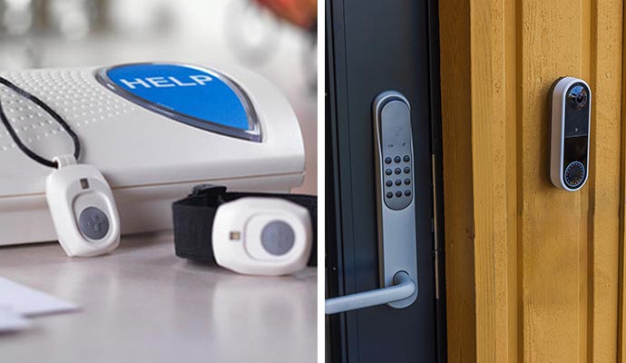 collage of medical alert system and video doorbell 