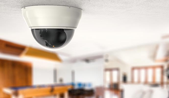 An installed dome security camera