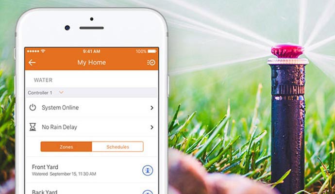 A smart sprinkler control app on a phone