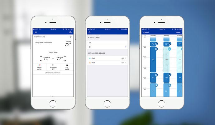 Smart thermostat app interface on a mobile phone