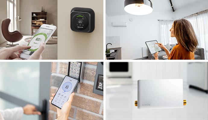 A collage of different types of home security solutions